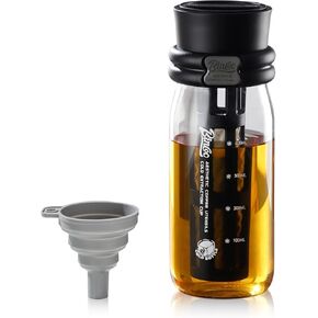 Bincoo Borosilicate Glass Cold Brew Coffee Maker-600ml,Leak-Proof,Cold Brew Bottle with Fine Mesh Filter & Silicone Funnel,Multi-Functional for Coffee & Fruit Tea (Black)