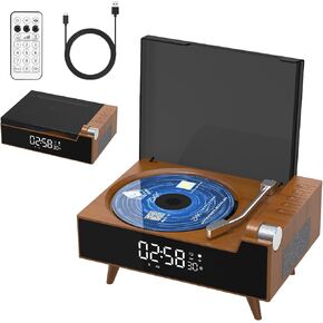 CD Player Portable with Bluetooth, Rechargeable CD Players Retro Suitcase CD Music Player with HiFi Speakers Desktop CD Player for Home Car Study Travel (Dark Brown)