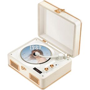 Vintage CD Player with Bluetooth, Portable CD Player with Speaker, Rechargeable Retro CD Player for Home with Clear Top, Remote Contorl Support AUX/U Disk/Headphone Jack Brown
