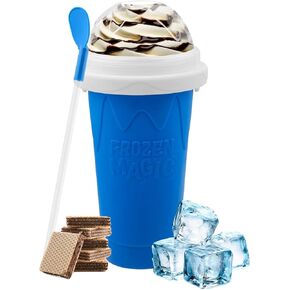 Slushy Maker Squeeze Cup, Portable Smoothie Squeeze Cup for Juices, Milk and Ice Cream Make, Double Layers Silica with Lid & Straw for Kids, Friends & Family (Blue) By SUB ZERO SLUSH Snow Much Fun