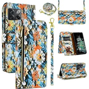 Wallet Case for OnePlus 10T 5G/One Plus Ace Pro with Wrist Strap Shoulder Strap, Zipper Floral PU Leather Stand Card Holder Cell Phone Cover for On 1Plus 1 + Plus10T 1+ AcePro Women Men Black in Saudi Arabia