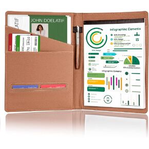 Padfolio Portfolio for Interview, Black Resume Document Organizer Folder Binder with Business Card Holder, Simple Style