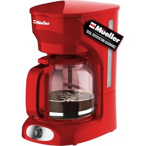 MÜELLERHOME 12-Cup Red Coffee Maker - Perfect for Home or Office, Borosilicate Carafe, Auto-Off, Reusable Filter, Anti-Drip, Keep-Warm Function, Clear Water Level Window, Red Kitchen Accessories