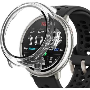 (1 Pack) Orzero Watch Case Compatible for Amazfit Active 2, Protective PC Frame Face Cover Built-in Tempered Glass Screen Protector, Scratch Resistant Shock Absorbing - Black
