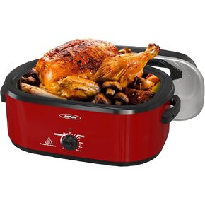 Sunvivi Electric Roaster,26 Quart Roasting Oven with Self-Basting Lid Removable Pan,Turkey Roaster Oven with 150 to 450F Temperature Control Cool-Touch Handles, Grey