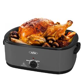Sunvivi Electric Roaster,24 Quart Roasting Oven with Self-Basting Lid Removable Pan,Turkey Roaster Oven with 150 to 450F Temperature Control Cool-Touch Handles, Grey