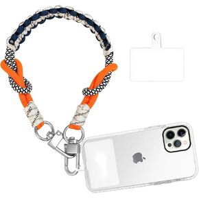 Phone Wrist Strap, Cute Phone Wrist Lanyard with Tether Tab, Adjustable Phone Wristlet Strap, Weave Phone Chain Charm Bracelet Compatible for iPhone, Smartphones, Grey Pink
