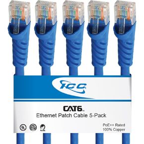 ICC CAT6 Ethernet Patch Cord 10 FT 10-Pack, UTP 24 AWG UL Listed, PoE++, 100% Stranded Copper Snagless Patch Cable for Patch Panel to Network Switch for Data Center, Office, and Home, 10 Feet Blue in Kuwait