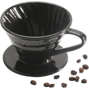 Mongdio V60 Ceramic Pour Over Coffee Dripper, Reusable Porcelain Portable Pour Over Coffee Maker, Slow Brewing Accessories with 1 Holes for Home - Size 01 Black