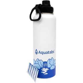 Aquatabs Insulated Stainless Steel Water Purifier Water Bottle with 30 Water Purification Tablets, BPA Free Water Purification Bottle Alternative to Filtered Water Bottle.