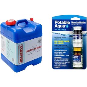 Aqua-Tainer 7 Gallon Rigid Water Container & Potable Aqua Water Purification Tablets with PA Plus