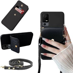 Crossbody Phone Case with Detachable Lanyard for Jitterbug smart4, Jitterbug smart4 Cover Back Wallet Carbron Fiber Pattern | Card/Cash Holder Case Wallet Faux Leather with Kickstand - Brown