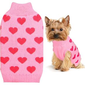 Valentine Dog Sweater Dog Valentines Clothes Outfit Knitted Dog Heart Sweater for Small Medium Large Dogs Pets (Pink, Medium)