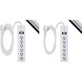 GE 6-out rolge protector ، سلك امتداد 10 قدم ، شريط الطاقة ، 800 جول ، قابس مسطح وحامي طفرة 6 منافاة ، سلك امتداد 6 قدم ، شريط الطاقة ، 800 جول