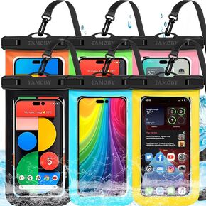 6 Pack Multicolor Waterproof Phone Pouch, Large Phone Waterproof Case Dry Bag (Protection Level: IP68) Outdoor for Apple iPhone,Samsung,and up to 8.3" (Black,Blue,Pink,Orange,Yellow,Green)