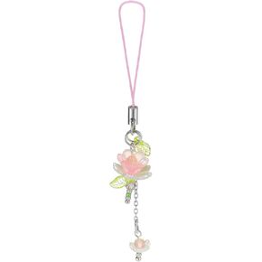 Agromusk Pink Flower Phone Charms ، لطيف لوتس زهرة الزهرة حزام مصنوع يدويًا للنساء