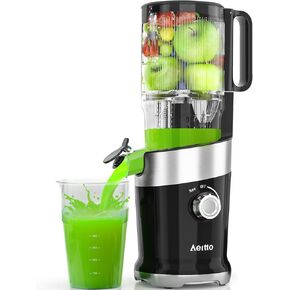 Juicer Machines, Aeitto Cold Press Juicer with 4.9" Large Feed Chute, Masticating Juicer Fits Whole Vegetables and Fruits, Slow Juicer Self Feeding, Easy to Clean, High Juice Yield, Black