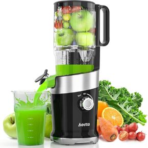 Juicer machines, Aeitto Cold Press Juicer with 4.9" Extra Large Feed Chute for Whole Fruits & Vegetables, High Juice Yield, Self Feeding, Easy to Clean,Black