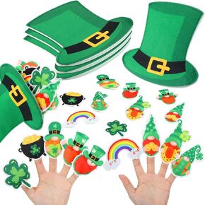 3 مجموعة القديس باتريك يوم Leprechaun Toys St. Patrick's Day Party Favors Supply Shamrock Finger Puppets Game Green Decorations Green Gift Leprechaun Gnome Pot of Gold Kit (وعاء من الذهب)