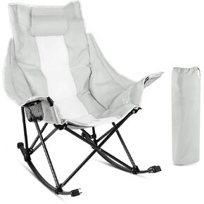 LEMBERI Outdoor Folding Rocking Camping Chair for Adults,Portable Oversized Heavy Duty Camping Rocker, Folding Lawn Chair for Outside Use with Cup Holder,Cooler Bag and Side Pocket