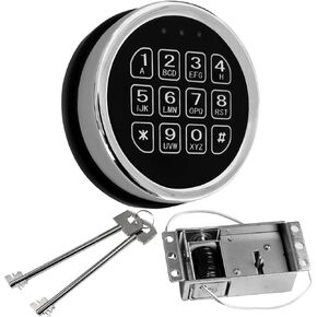 Gun Safe Lock Replacement,Chrome Keypad Electronic Safe Lock with Solenoid Lock 2 Override Keys and Circuit Board.