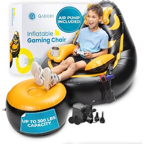 Gaming Chair for Kids- Air Pump Included 2-in-1, Kids Gaming Chair with Cup Holder and Side Pockets- Gamer Chair for Kids- Blow up Chair with Up to 300 LBS Capacity, Black