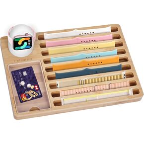 Wooden Watch Band Organizer for Apple - Display Case Tray with Charging Dock & Multi-Storage | Gift-Ready for Series 1-10/Ultra