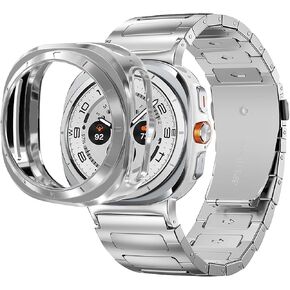 VINIUSIKI Metal Band Compatibe with SAMSUNG Galaxy Watch Ultra 47mm ELT,22mm Stainless Steel Link Strap with TPU Protective Bumper Case for Samsung Galaxy Watch 7 Ultra Only