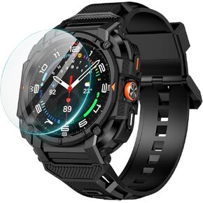 Goton Rugged Band for Samsung Galaxy Watch Ultra 47mm Case with Band, [Auto Alignment Screen Protector] for Galaxy Watch Ultra Soft Silicone Band with Protective Case Cover for Men