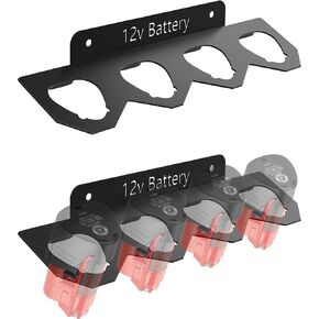 Metal Battery Holder for Milwaukee M12,Durable Battery Wall Mount Rack for 12V Storage with 4 Slots,