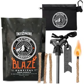 Fire Starter Kit - Premium Flint and Steel Firestarter for Campfires, Hemp Rope & Storage Pouch, 4" Magnesium Ferro Rod, Stocking Stuffers for Men, Camping Accessories - U.S. Company