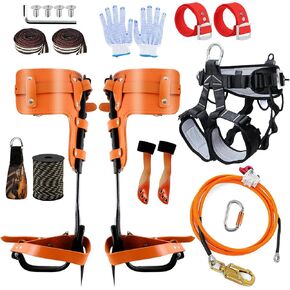 Tree Climbing Spikes Set,Tree Climbing Gear with Adjustable Climbing Belt, Arborist Tree Climbing Kit with Steel Wire Core Flip Line, Height Adjustable Tree Climbing Equipment for Tree Work, Orange