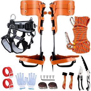 10 in 1 Tree Climbing Spikes Kit, Tree Climbing Gear with Adjustable Climbing Belt, Cowhide Arborist Tree Climbing Equipment with Cut Tools, Nylon Rope with Latch, Rock Climbing Kit for Tree Work