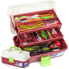 3 Layers Tackle Box with Tackle Included, 258Pcs Fishing Lures Kit Contains Pliers, Crankbait, Hooks, Weights & Accessories, Fishing Gear Bait Lure Gifts for Men Bass Freshwater (Black White)