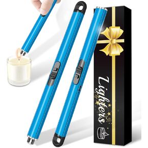 2 Pack Electric Candle Lighters, Windproof Flameless & Double Safety Lock Design, USB Rechargeable Lighter with Extended Handle, Suitable for Candles, BBQ, Camping, Gas Stove, Festivals Gift (Black)