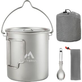 Titanium 750ml Pot with Titanium Spork, Ourdoor Solo Camping Mug, Hanging Cup Spork Kits