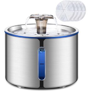 Cat Water Fountain, 84oz/2.5L Stainless Steel Pet Water Fountain, Automatic Dog Water Dispenser with Water Level Window, Ultra-Quiet Pump, Perfect for Cats, Dogs and Multiple Pets