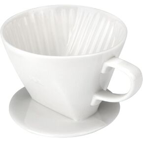 Pour Over Coffee Dripper, Ceramic Pour Over Coffee Maker with 3 Holes Flat Bottom, Easy Manual Slow Brewing, Porcelain Slow Filter Cone for Home, Office, Gift, Size 2,White