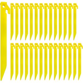 30 PCS Tent Tent Stakes Huchice 8.85 بوصة أوتاد متينة للخيمة للتخييم والشاطئ والحديقة والاستخدام في الهواء الطلق ومواد PP خفيفة الوزن الصدأ (أصفر)