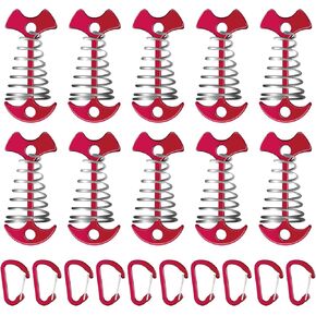 12 PCS Black Deck Anchors with Carabiners, Aluminium Tent Tie Downs with Spring Buckle, Quick Tie Down Anchors for Furniture,Outdoor Camping, Hiking,Tent Rope Tensioners