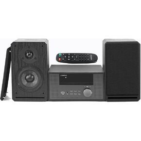 Stereo System for Home, LONPOO Bluetooth Micro Stereo Shelf System with 100 Watts RMS, Build-in FM Radio, USB Playback and AUX-in,Black
