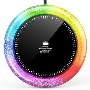 Coffee Mug Warmer with 7 Color Lights - Fastest Heating & Highest Temperature, Auto On/Off Gravity-Induction Coffee Cup Warmer for Desk, Smart Electric Beverage Warmer for Coffee, Tea