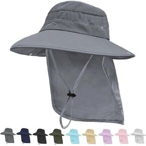 Sun Hats for Men Women, UPF50+ Protection Safari Hat,Wide Brim Fishing Hat with Neck Flap,Bucket Hats for Beach Hiking