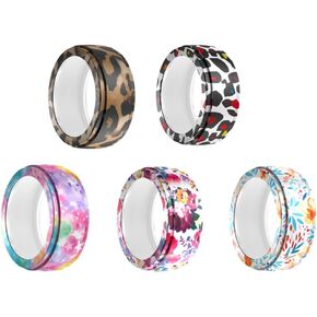 FitTurn 5 Pack Ring Cover Compatible with Oura Ring/Samsung Galaxy Ring/ULTRAHUMAN Ring AIR/RingConn Protector, Silicone Colorful Pattern Ring Case Silicone Elastic Case (S 4-9)