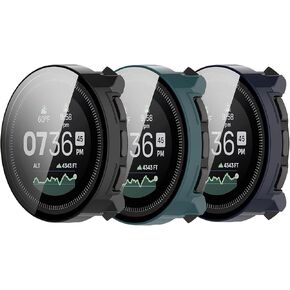 FitTurn Compatible with SUUNTO VERTICAL Screen Protector Case, Replacement Color PC Bumper with Tempered Glass Full Cover Film Accessories (Black*3)