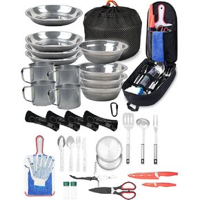 Camping Gear Cooking Set - 21pcs Accessories, Kitchen and Mess Kit, Utensils, Picnic and Dish Set for Outdoor Adventures