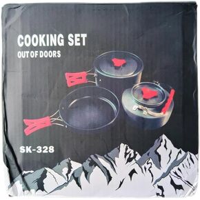 Camping Cookware Mess Kit, Non-Stick Lightweight Portable Pot Pan Kettle Set with Stainless Steel Cup Plate Fork Knive Spoon for Camping, Backpacking, Garden Outdoor Cooking and Picnic