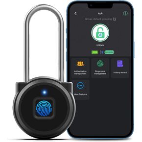 Fingerprint Gym Locker Lock, Anweller Keyless Biometric Long Shackle Small Padlock, Electronic Digital Bluetooth Smart Waterproof Pad Lock for Outdoor Fence Gate School Storage Sport Backpack Travel
