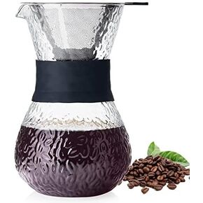 Unbreakable - Pour Over Coffee Maker with Double Stainless Filter 20 fl oz, Thickened Heat-Resistant Borosilicate Glass Pour Over Coffee Dripper, Stovetop Safe