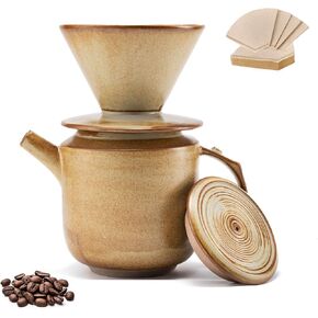 Pour Over Coffee Maker Set,with Lid and V60 Paper Coffee Fliters 20 Counts,High Heat Resistant Vintage Coffee Carafe Dripper Set for Home Café Restaurant Camping Hiking,34 Oz(Yellow) in Kuwait